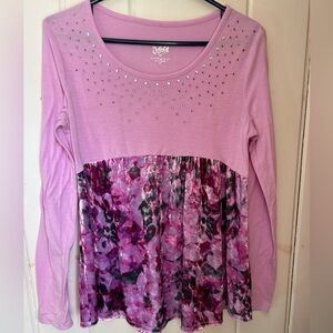Justice Pink and Purple Embellished Long Sleeve Tee, Girls Size 20